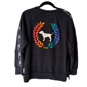 PINK Victoria's Secret Charcoal Sweatshirt with Pride Rainbow Logo EUC